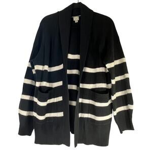 A New Day Black & White Striped Tight Knit Cardigan Sweater Regular Size M